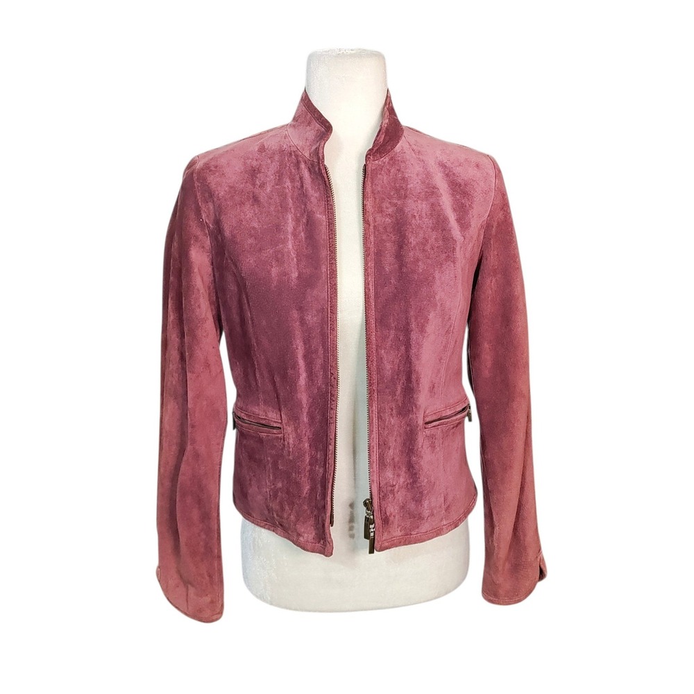 Petite Sophisticate Dusty Rose Genuine Leather Suede Zip Up Jacket Coat Small